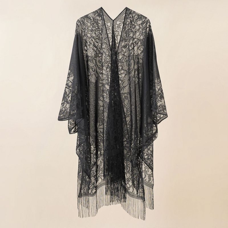 VOOTHOST Maillot de bain en dentelle pour femme, motif floral, ample, à pompons, cache-maillot, bikini, kimono, cardigan, chemisier, vêtements de villégiature, F0182_voghion.com