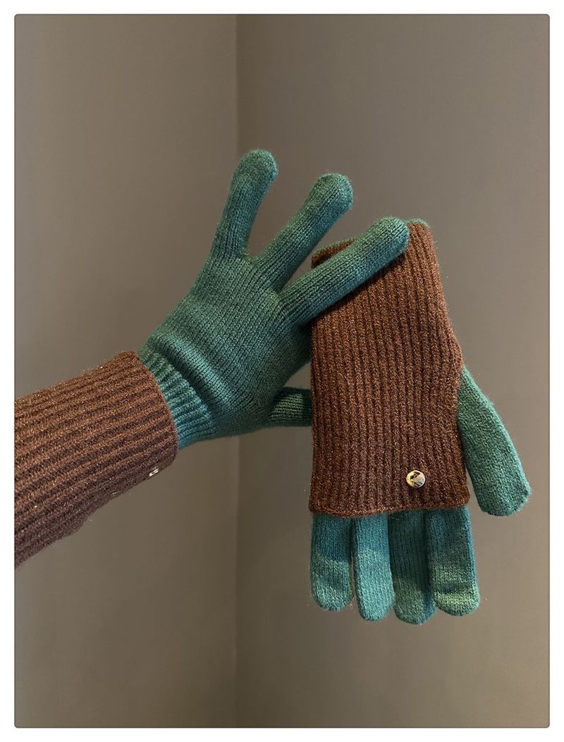 Milad Winter Dual-use Color-blocking Knitted Wool Gloves For Women, Fingerless, Touchscreen-compatible, Warm, Cycling,_voghion.com