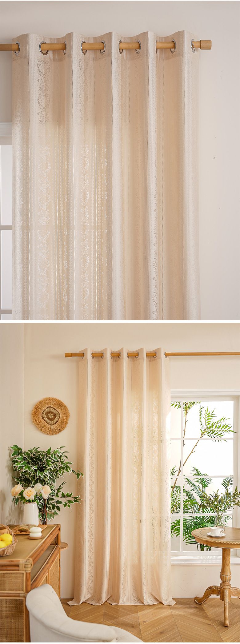 Lace Sheer Curtains - Semi-Sheer Window Drapes For Living Room & Bedroom (Ready-Made, Minimalist Style, Light Filtering With Privacy, 52x84 Inches)_voghion.com