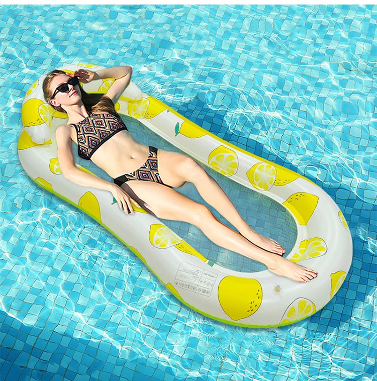 Sillón inflable premium en forma de 8 con malla transpirable y soporte para el cuello (PVC ecológico, tamaño único, para piscina/playa, diseño con estampado de limones)_voghion.com