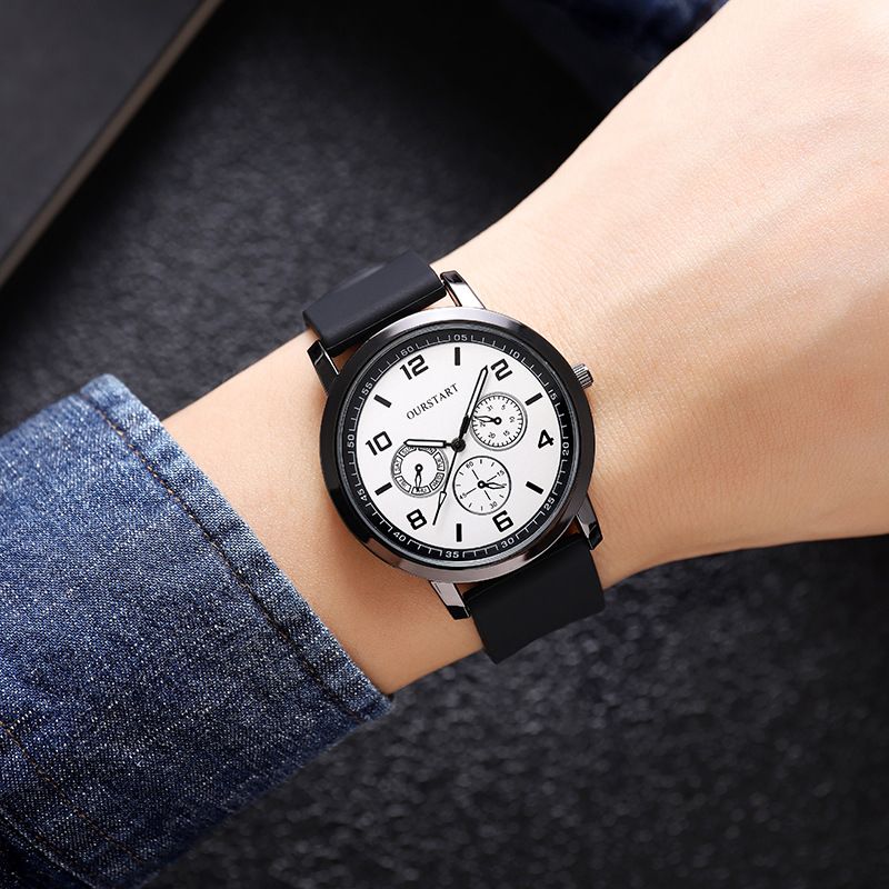 Student Leisure Youth Digital Three Eyes Quartz Silicone Men's Watch_voghion.com