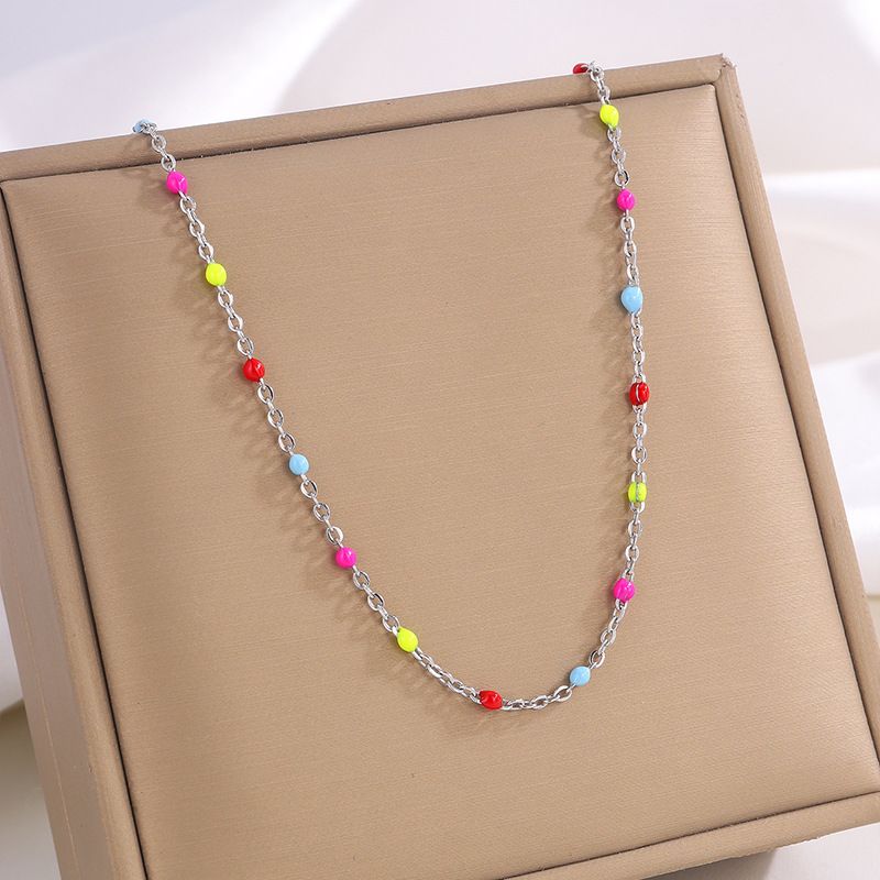Halskette Damen Goldene Anhängerkette Neuer böhmischer Stil Bunte Halskette aus Titanstahl Trendy Vielseitige Damen-Schlüsselbeinkette_voghion.com
