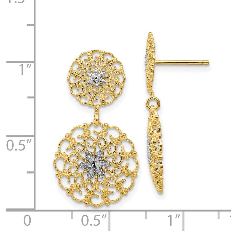 14K W/Rhodium D/C Filigree Medallion Drop Post Earrings_voghion.com