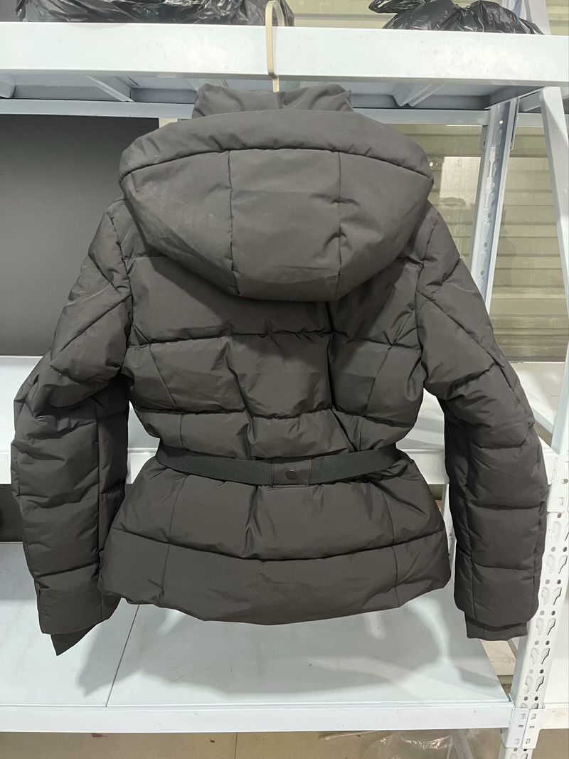 Women's Clothing Women's Stylish Ski-Inspired Hooded Down Jacket With Waist Cinching - Winter Warm Padded Coat In Black/Checkered/Silver/Blue Floral_voghion.com