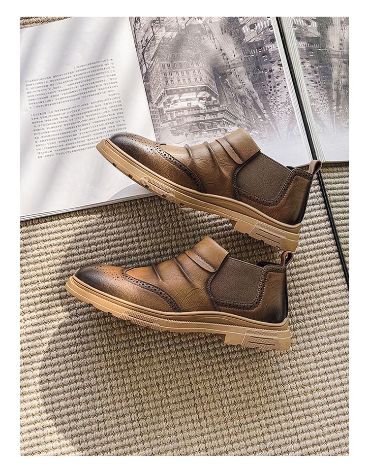 Voyage Autumn Winter New Brogue Shoes British Style Thick-soled Short Men's Casual Low-top Leather Boots Factory Direct Sales_voghion.com