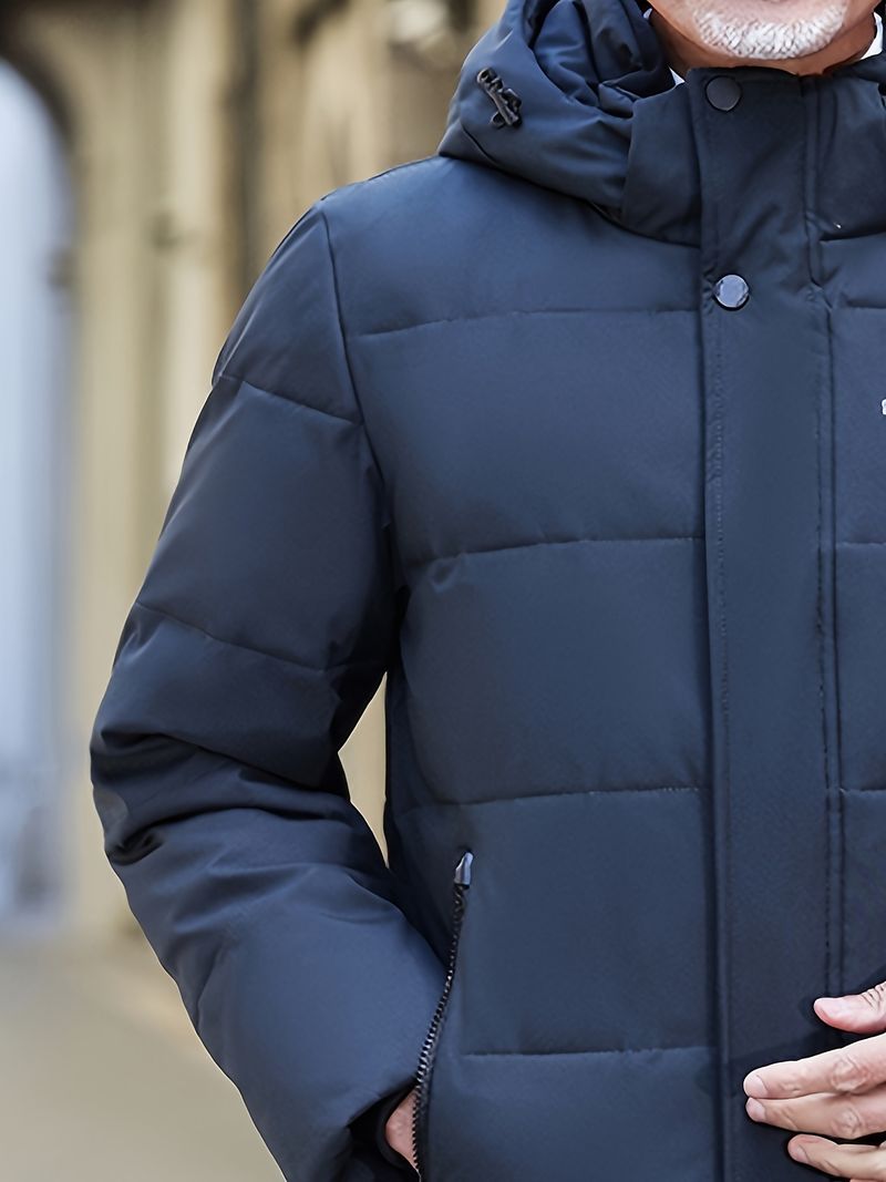 Giacca invernale da uomo resistente con cappuccio e chiusura a zip intera - Cappotto antipioggia, profili bianchi puri e cerniere dorate,_voghion.com