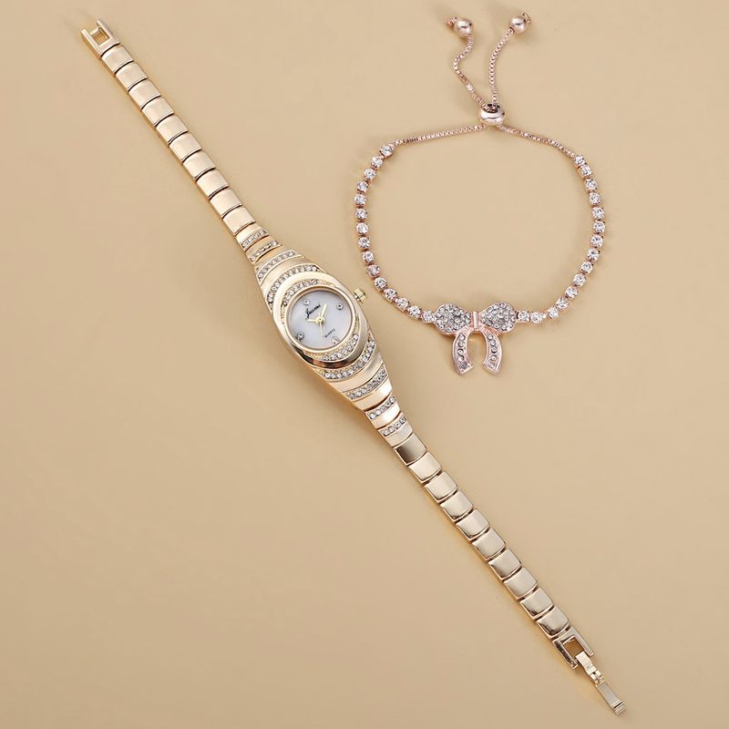 Diamond studded small dial thin strap personalized trendy steel strap quartz watch + bracelet (2pcs/set)_voghion.com