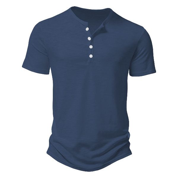 Maglietta a maniche corte slim tinta unita casual da uomo, con nodo in bambù e fibbia Henry, estate 2025, di qualità imbattibile._voghion.com