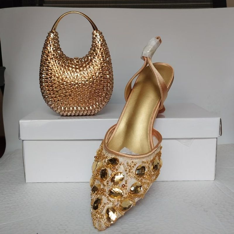 Pointed Diamond High Heels And Bag Set Stiletto Hollow Sexy Fashion Women's Shoes Wedding Shoes Sandals_voghion.com