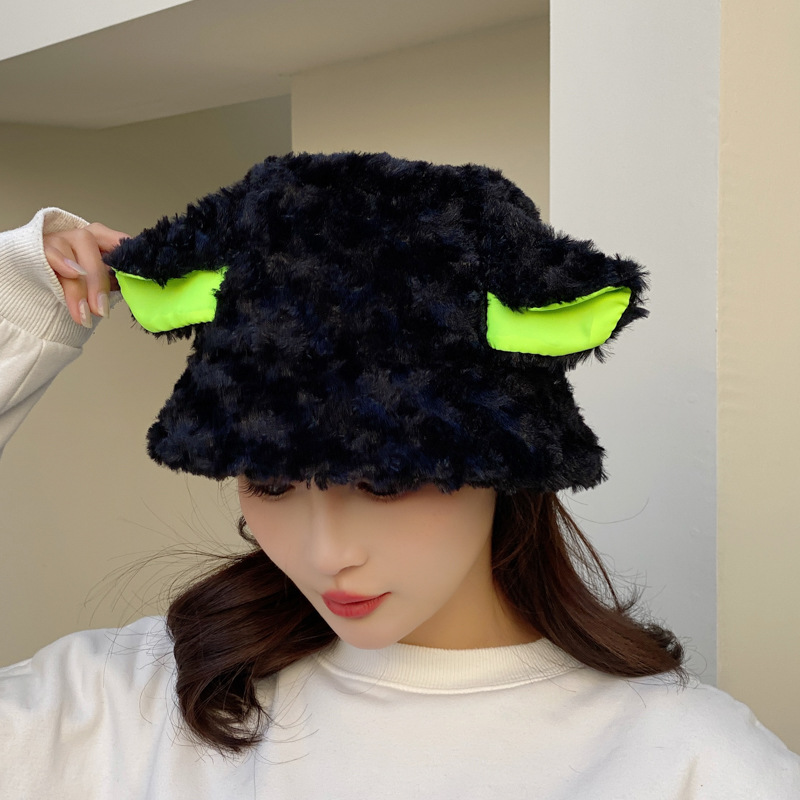 New lamb hat women's autumn and winter fisherman hat cute plush ears confinement sheep with a sheep to keep warm baa baa basin_voghion.com
