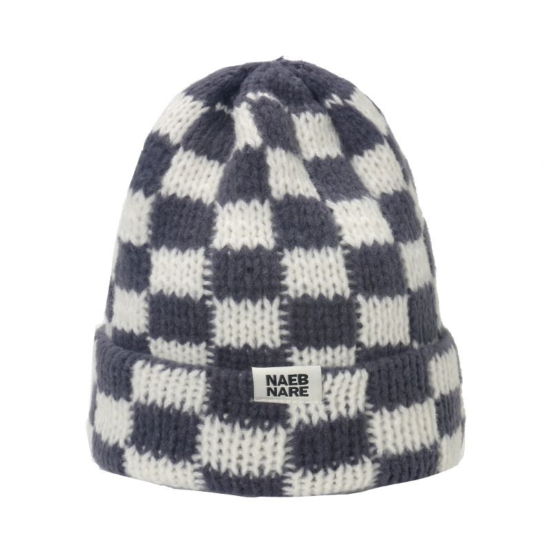Hat Internet celebrity popular hat autumn and winter version niche large head circumference woolen hat thickened warm checkerboard plaid knitted hat_voghion.com