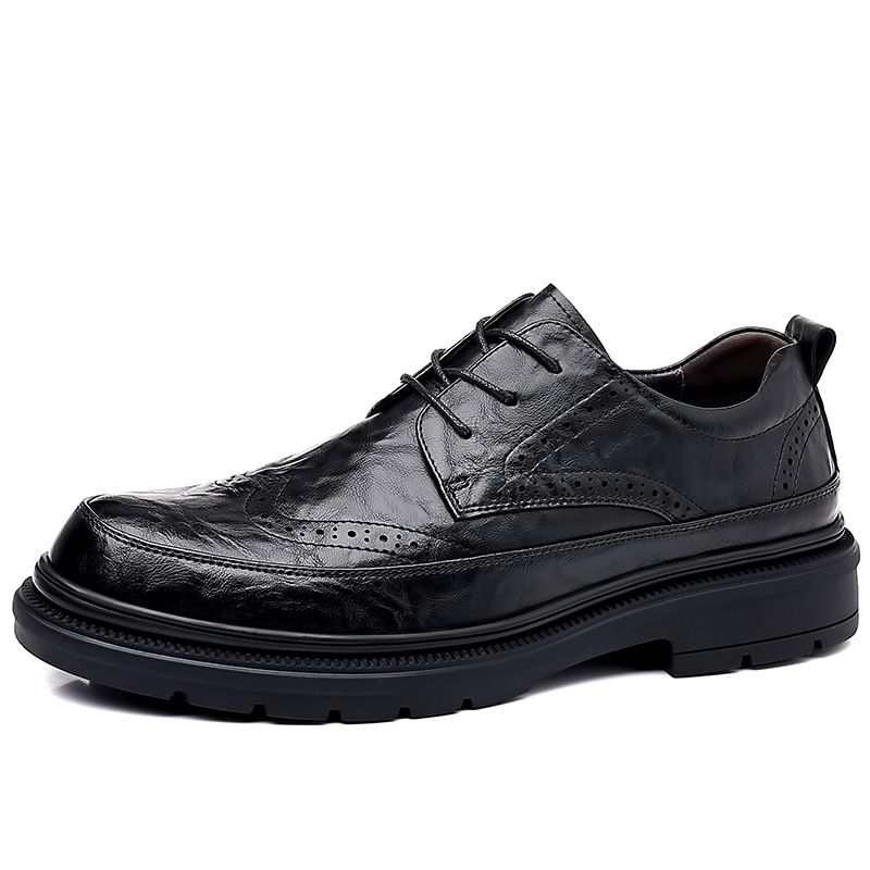 Unbeatable Quality 6292 Men's Block Business Casual Formal Leather Shoes, Spring Carved Cowhide Surface, Thick Soled Gentleman_voghion.com