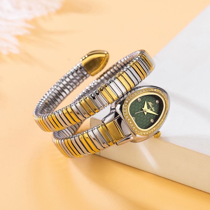 MISSFOX New Fashion Elegant High-end Snake Head Inlaid Gold Snake-shaped Winding Women's Watch_voghion.com