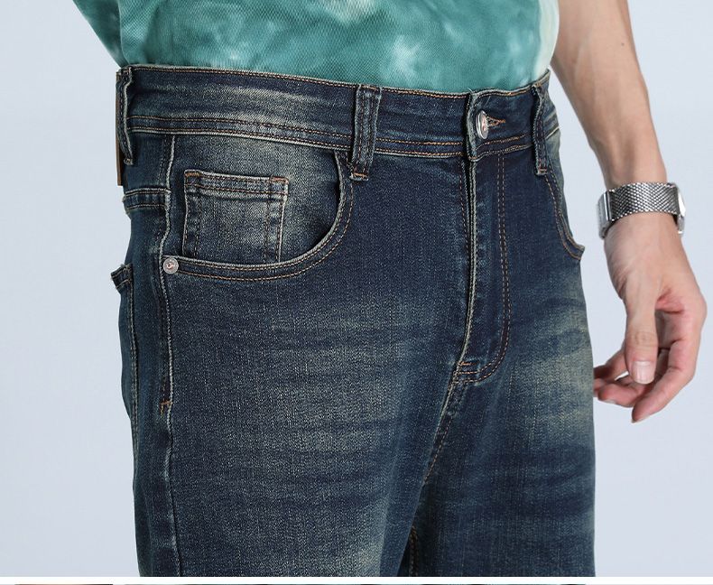 Trendy American Heavy Industry Washed und Used Jeans für Herren, locker und elastisch, Horse Willow Straight Leg Pants, Street Commuter Jeans_voghion.com