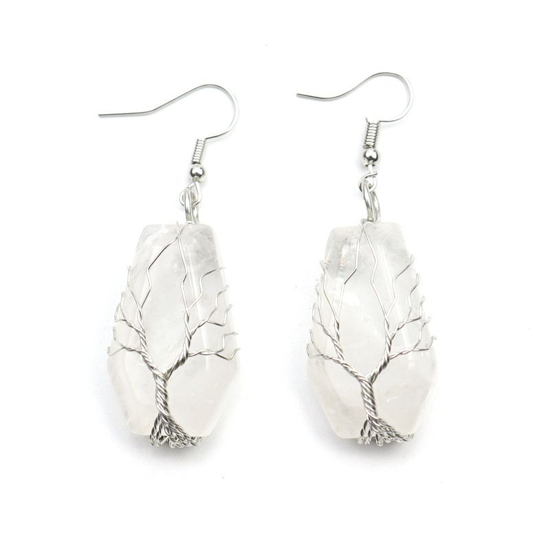 New Handmade Silver Winding Tree Of Life Natural Stone Crystal Agate Coffin Board Earrings Earrings E23_voghion.com