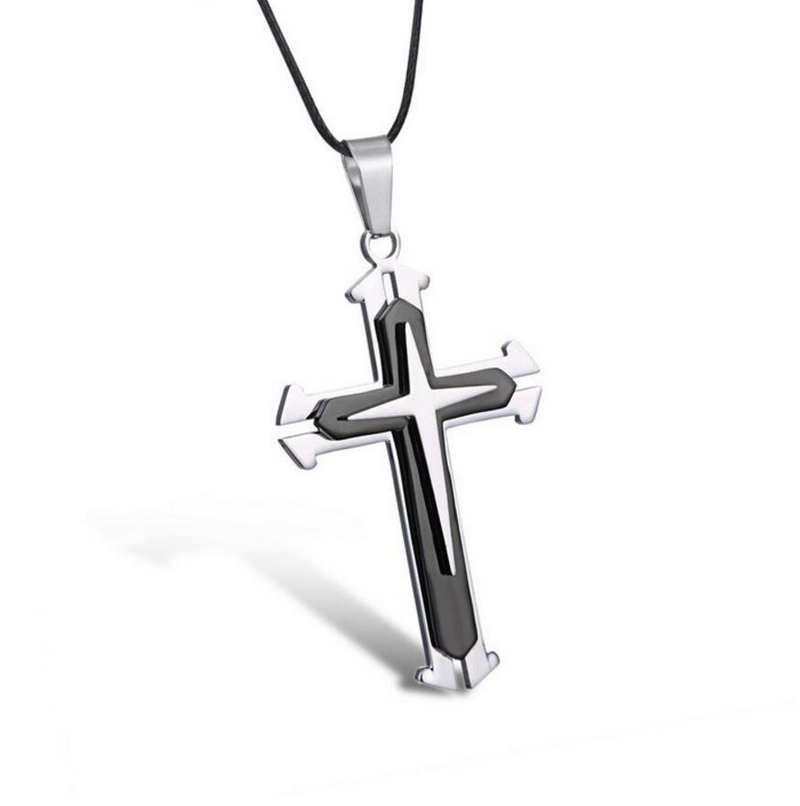 Collana con ciondolo a croce minimalista liscio con 3 strati divisi_voghion.com