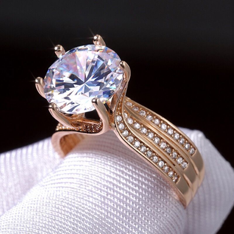Platin Mosang Steen Diamantring Damen Luxus Grupp Six Claw Roségold Hochzäitsring fir Koppelen_voghion.com