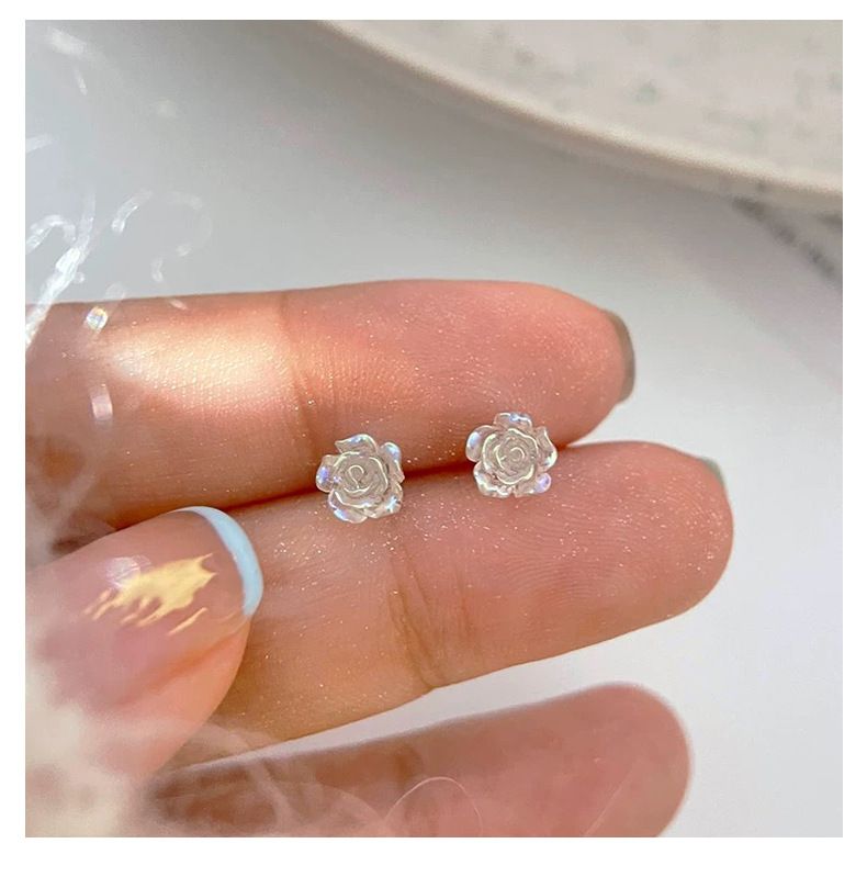 Cute Camellia Flower Stud Earrings Women 999 Silver_voghion.com