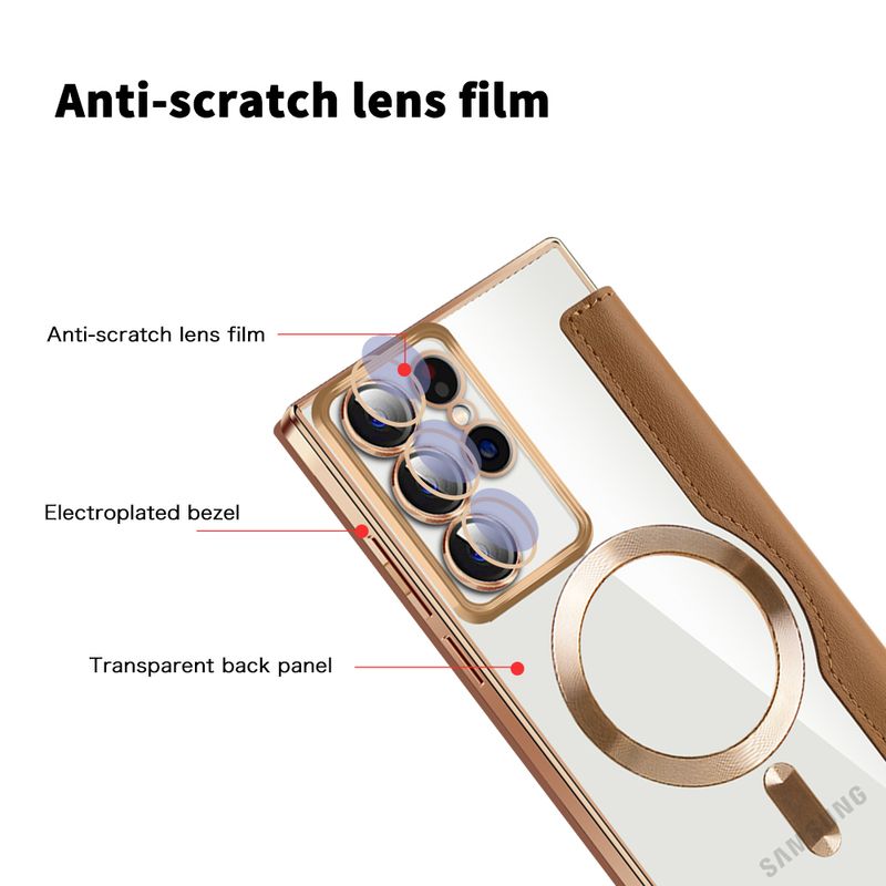 Shell Magnetic for Leather Samsung Galaxy S23FE S24 S22 Ultra Plus Wireless Charge Card Holder Shockproof Hard Cover_voghion.com