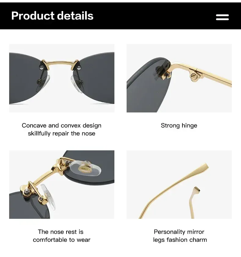 Moda 2024 Cat Eye Donna Outdoor Shopping Occhiali da guida senza montatura Retro Breve Ovale Occhiali da sole Okulos_voghion.com