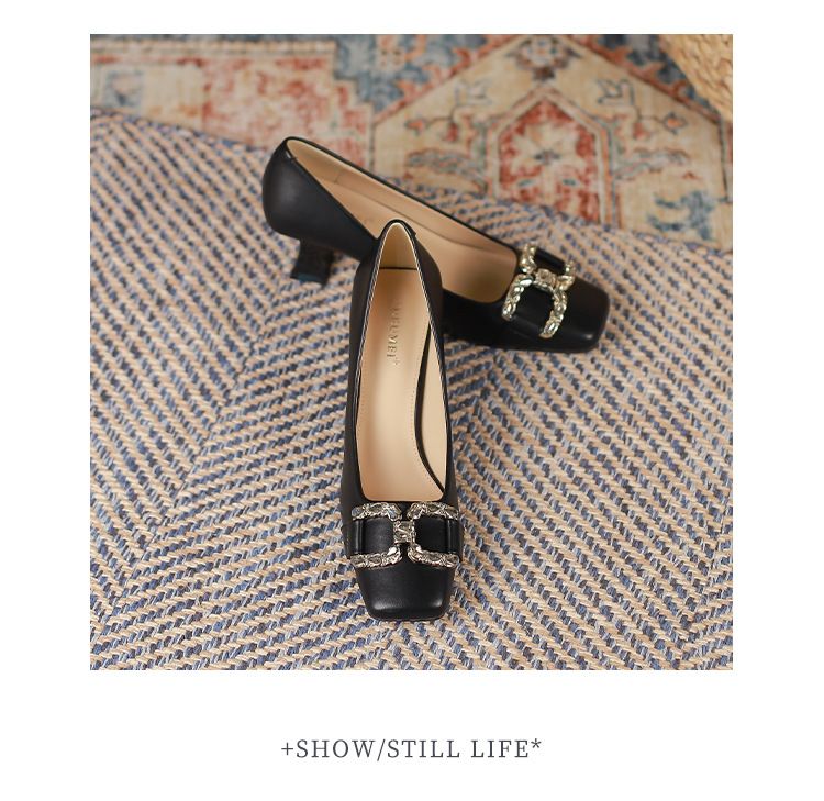 6388-3 Stiletto con punta quadrata in stile francese 2025 Primavera Autunno Nuove comode fibbie in metallo Tacchi alti alla moda per le donne_voghion.com