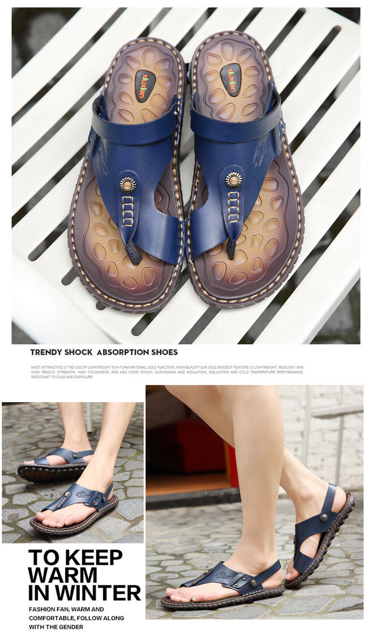 Scarpe da spiaggia casual estive, versione coreana antiscivolo, sandali in pelle alla moda, infradito, sandali da uomo a doppio uso,_voghion.com