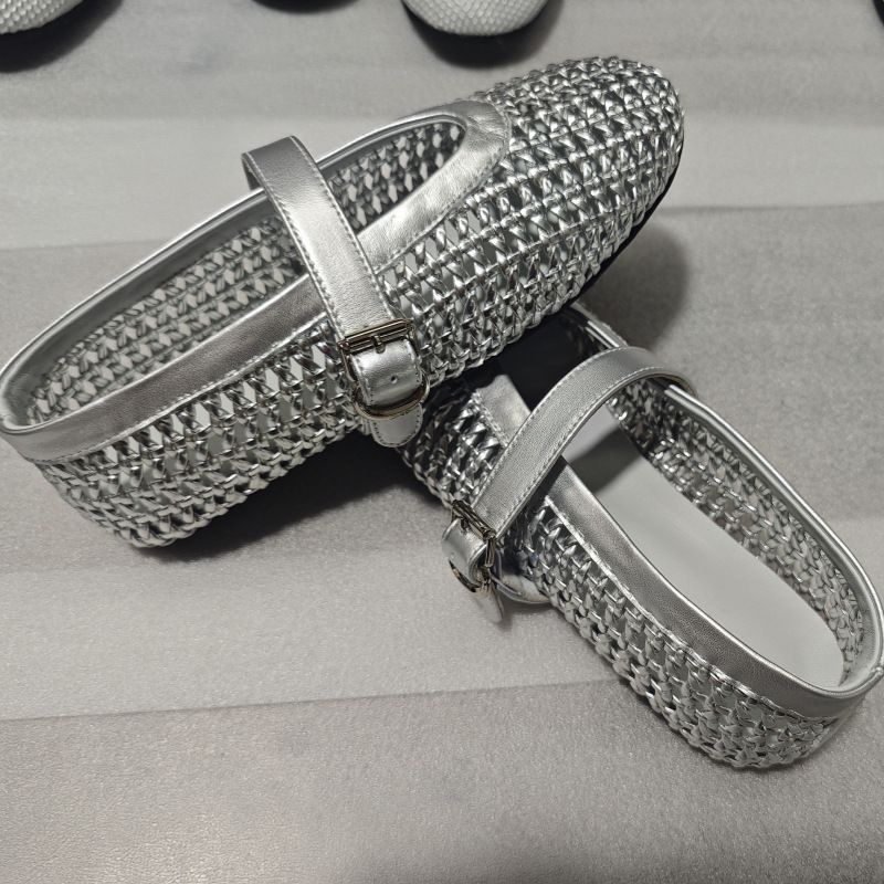 Hollow Mesh Breathable Woven Straight Strap Sandals For Women, High-end Round Toe Ballet Flat Mary Jane Shoes_voghion.com