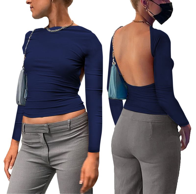 Roupas femininas novas blusas reversíveis de cor sólida_voghion.com