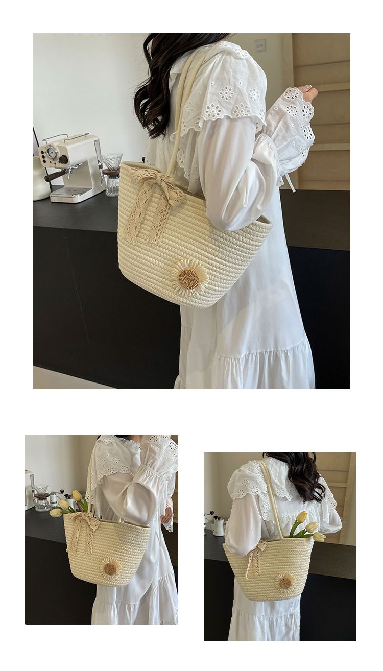 Borsa da spiaggia per le vacanze Instagram Tote fatta a mano intrecciata ad alta capacità per l'inizio della primavera 2024 per le donne_voghion.com