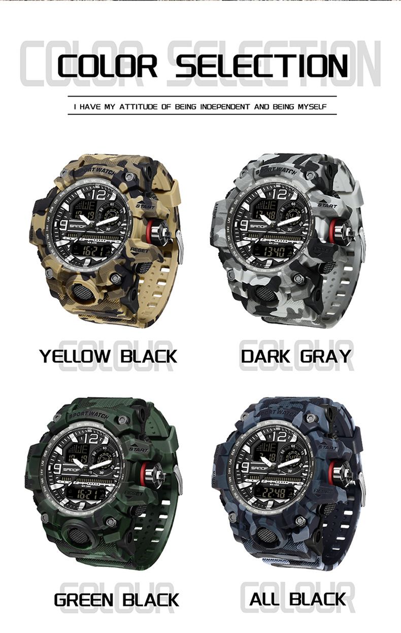 Orologio sportivo digitale mimetico robusto con doppio display, sveglia, cronometro e resistenza all'acqua fino a 50 m per uomo, orologio sportivo elettronico impermeabile_voghion.com