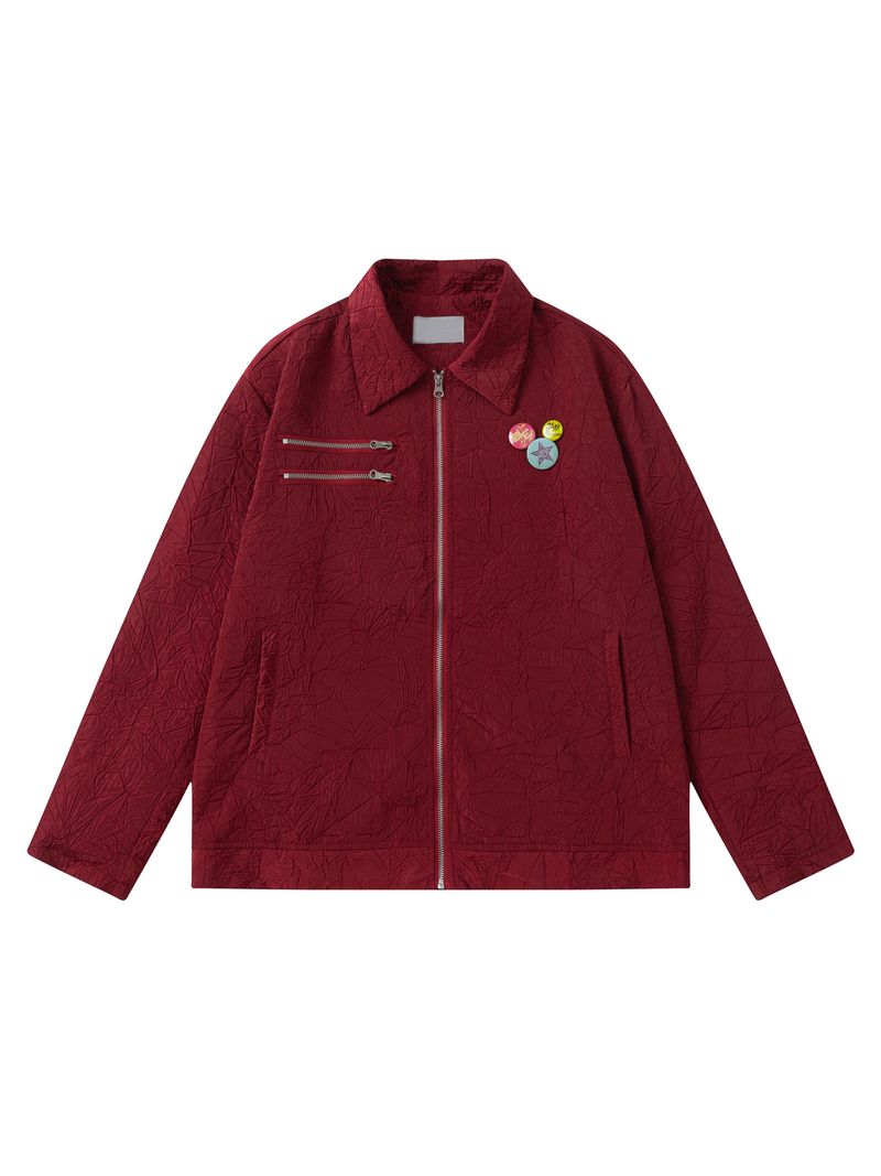 Neues Retro-Design mit Falten und integrierter Brosche, Revers, Reißverschluss, einfarbige Jacke für Männer im Frühling und Herbst_voghion.com