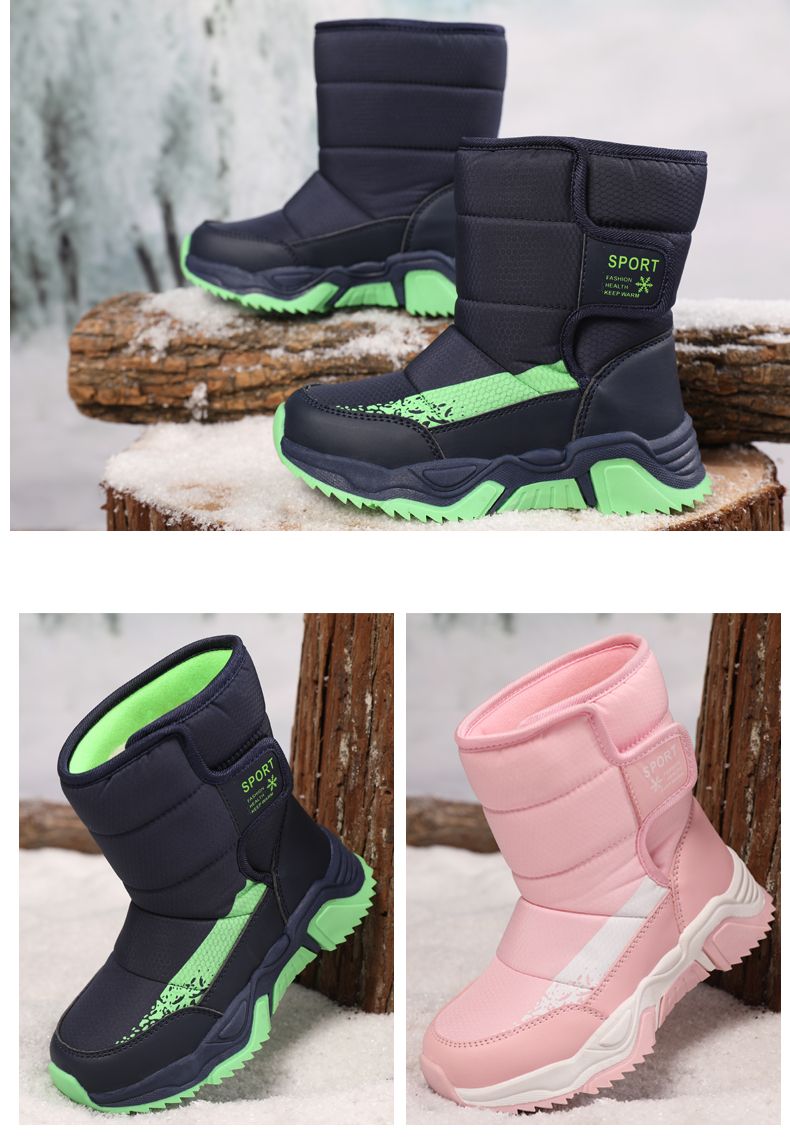 Novas botas de neve de inverno para tamanhos 31-42, comprimento médio, veet, quente e impermeável, calçados de algodão anti-esqui para crianças ao ar livre_voghion.com