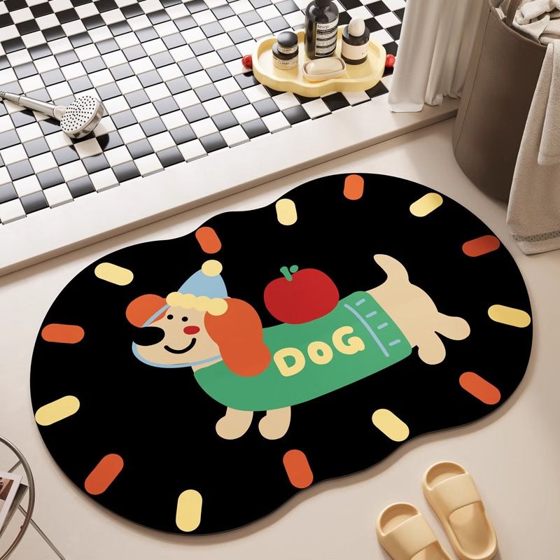 Cartoon Diatomaceous Earth Bath Mat, Water Absorption Quick Drying Non Slip, Wear Resistant Easy To Wash_voghion.com