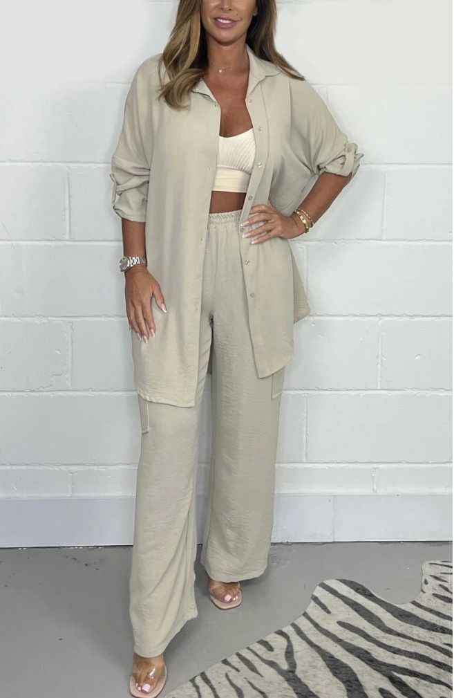 Women's Clothing cotton and linen versatile casual suit two-piece long shirt suit_voghion.com