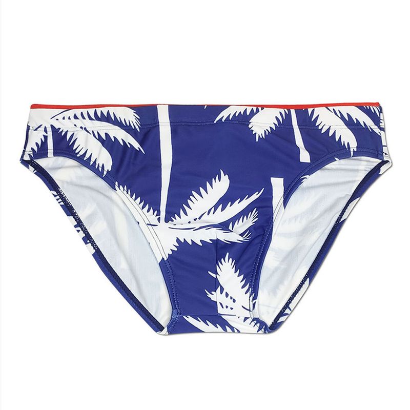UXH Men's Swim Trunks With Cup Fashion Coconut Tree Print Beach Vacation Style Sexy Triangle_voghion.com