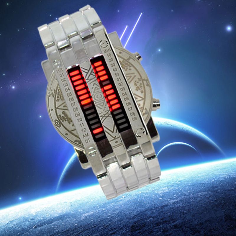 Relógio Digital Binário LED Masculino - Cronógrafo Empresarial Elegante com Pulseira de Corrente, Calendário e Mostrador Mensal, Resistente à Água_voghion.com