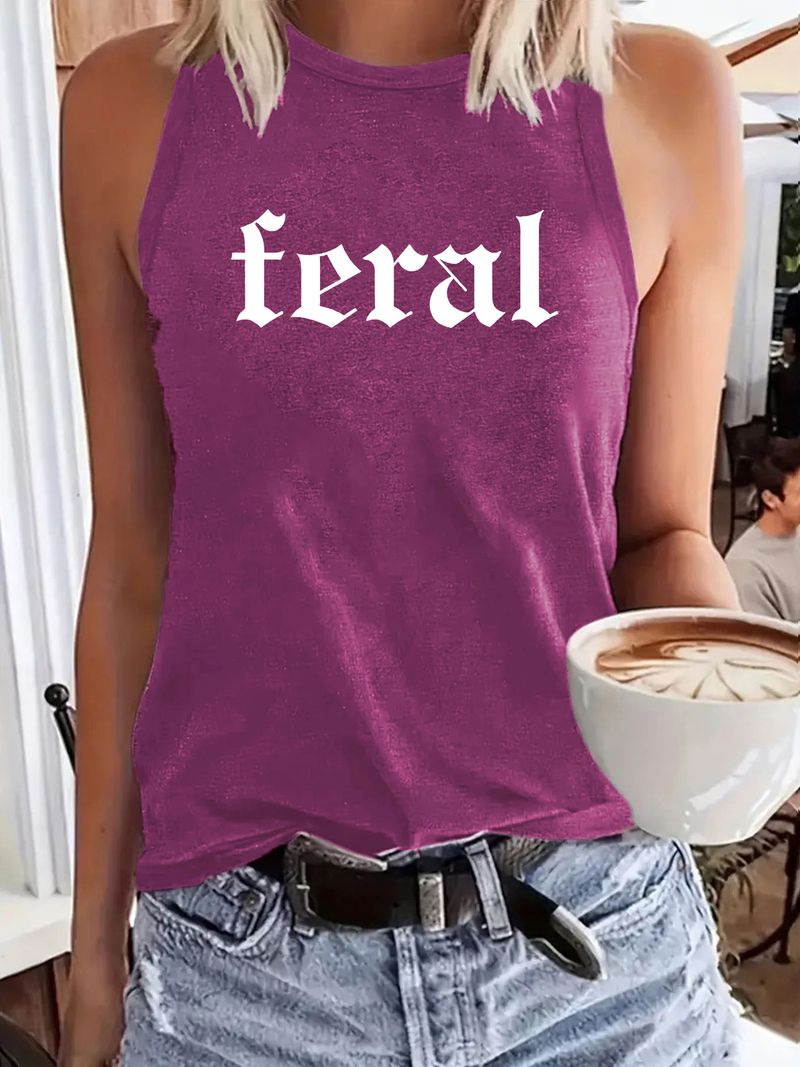 Summer New Fashion Versatile Women's FERAL Printed Loose Tank Top_voghion.com