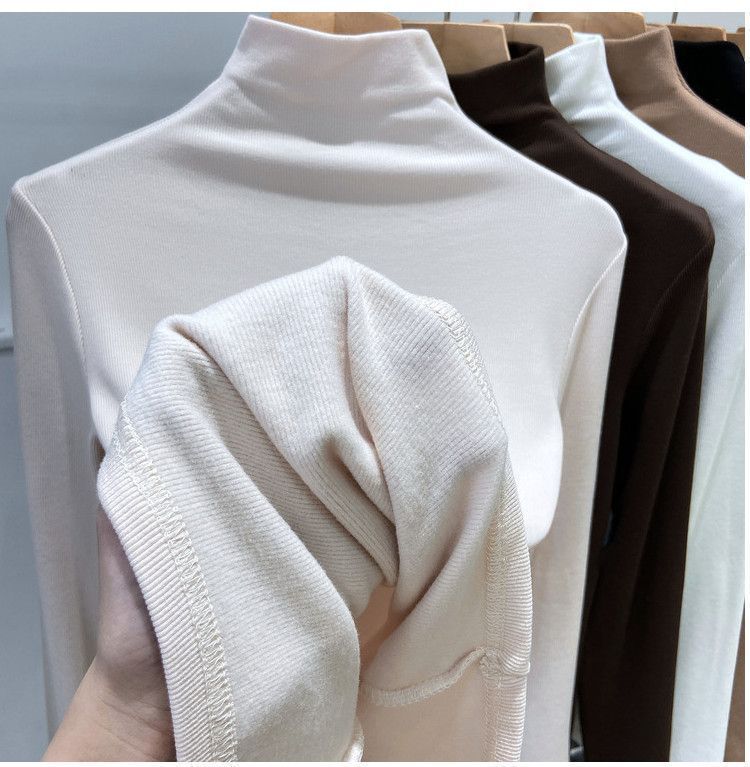 Maglia a collo alto per donna primavera e autunno 2025, tinta unita, filo interno, vestibilità slim, versione coreana_voghion.com