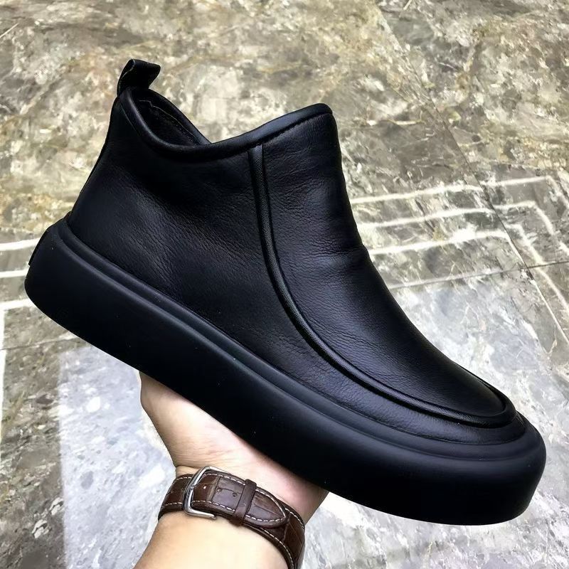 European Warm Series Fleece-Lined Martin For Men, Winter British Style Warm High-Top Leather Boots, Trendy Versatile Cotton Boots_voghion.com