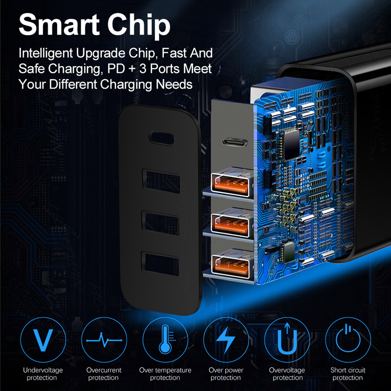 Nieuwe 3USB+PD Type-c mobiele oplader met meerdere USB-interface reisoplaadkop_voghion.com