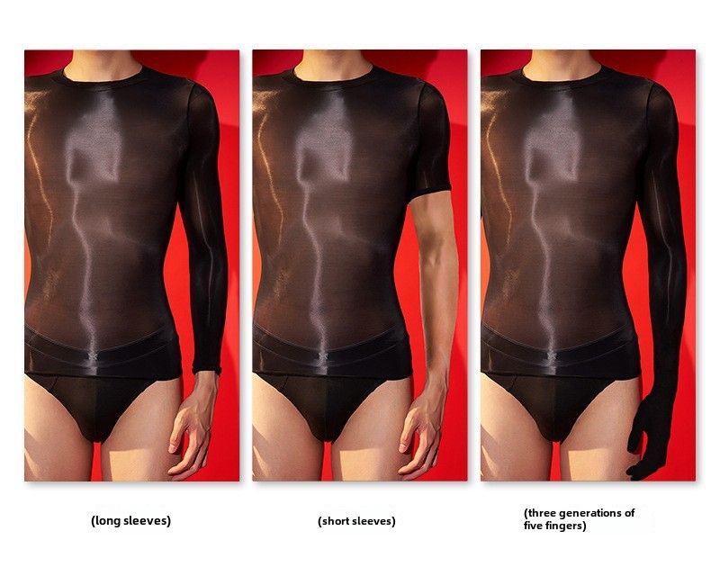 Europäische und amerikanische langärmelige, enge Bademode mit Perspektive, hochelastische Dessous, transparente Seidenstrümpfe, Oberteil, ölige, seidige Pferdeölsocken_voghion.com