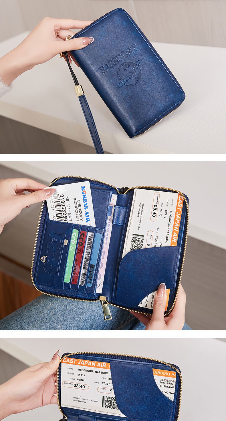 Women's Wallet & Men's Wallet Rfid Passport Bag Long Zipper Passport Holder Ticket Multifunctional Travel Storage Certificate Bag_voghion.com