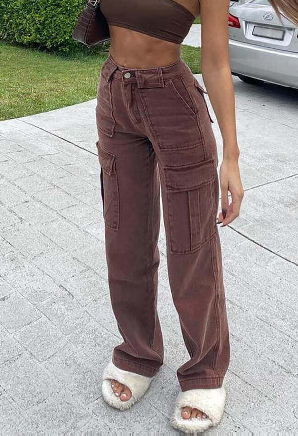 kadınlar için iş pantolonu kaynak fabrika çok çantalı kadın pantolonu dalak çanta kot_voghion.com