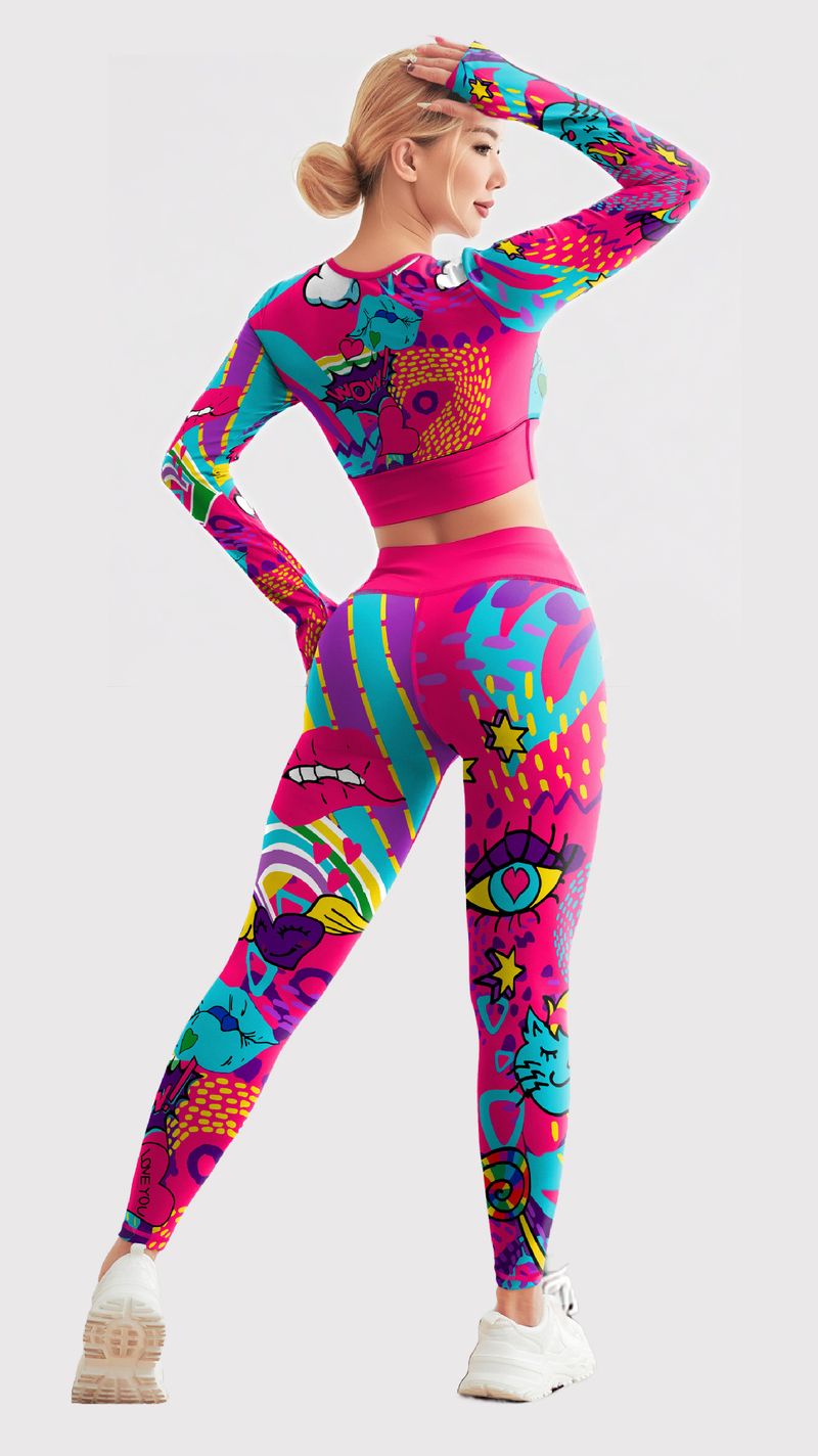 Cross-border European And American Fashion Printed High Elastic Sports Long Sleeve Hip-lifting Running Yoga Fitness Set_voghion.com