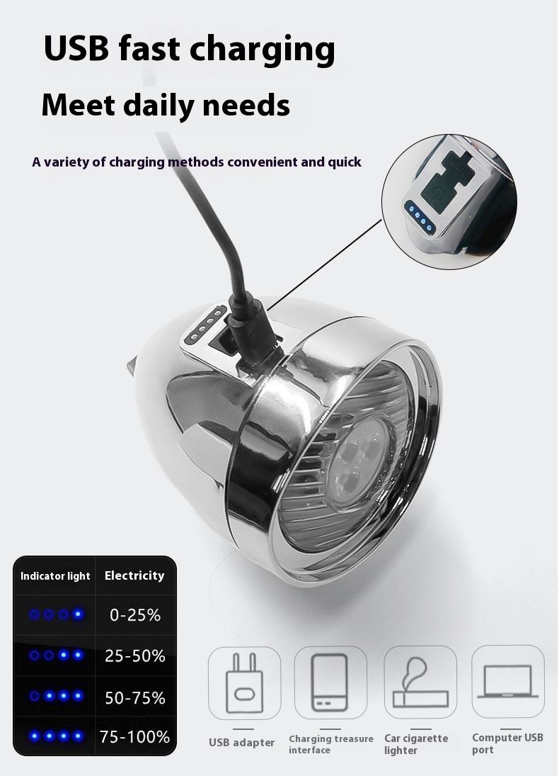 Bicycle Mountain Bike USB Rechargeable 3LED Light Front Lighting Riding Gear_voghion.com