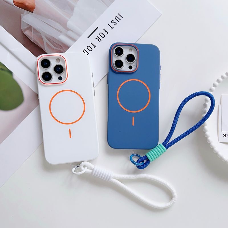 Carcasă magnetică rigidă mată cu curea de încheietură pentru iPhone 16 15 14 Plus 13 12 Pro Max, cu încărcare wireless și rezistență la șocuri_voghion.com