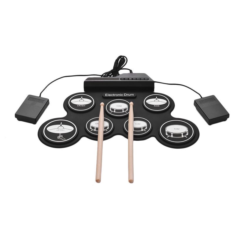 Rokas ruļļa USB elektroniskā bunga, pārnēsājams bungu komplekts, treniņu bungas, saliekamās silikona rokas ruļļa elektroniskās bungas, džeza bungas_voghion.com