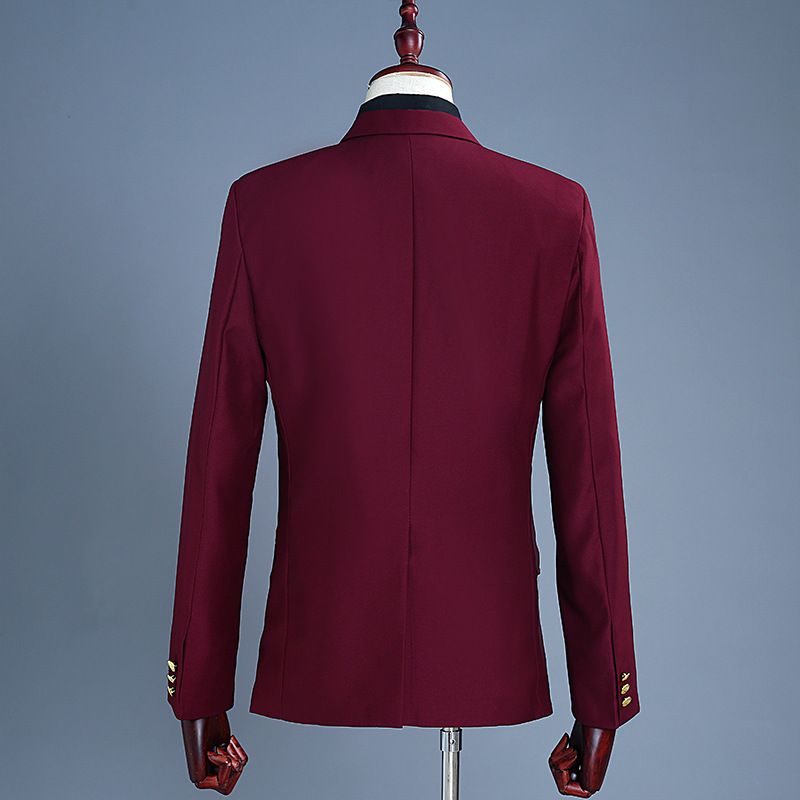 CT Men's Formal Set Burgundy Double Row Gold Buttons Suit Party Performance Host Singer Annual Meeting Costume Studio_voghion.com