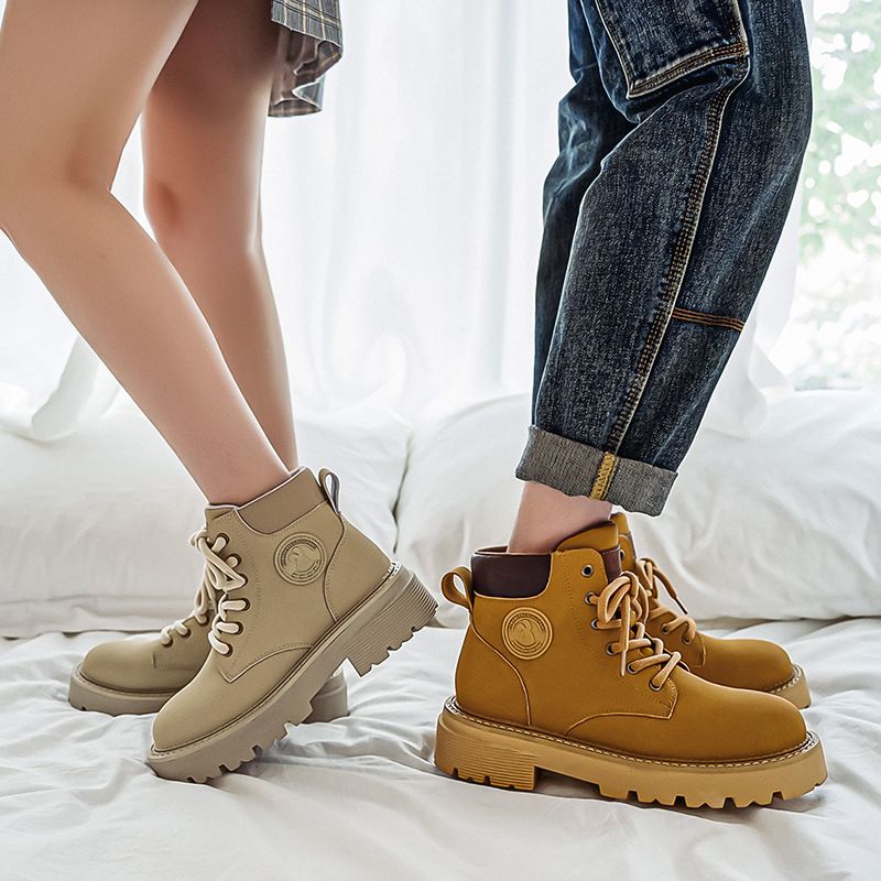 Bottes courtes jaunes pour le désert, bottes Martin à semelles épaisses et fonctionnelles pour couple_voghion.com