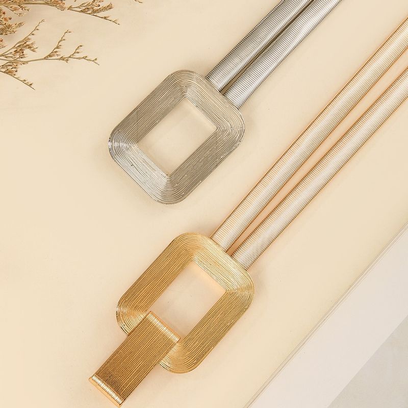 Złoty podwójny elastyczny pasek damski ze sprzączką, swobodny, sprężynowy metalowy łańcuszek do sukienek i płaszczy_voghion.com